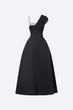 This dress will have you looking your best with its timeless construction. This A-line dress has an asymmetric look with midi length and taffeta material for a classic yet modern look.