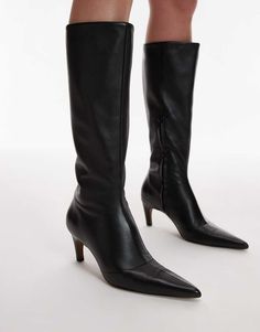 Shoes by Topshop Winter wardrobe staple Zip-side fastening Pointed toe Mid point heel Knee High Heels, High Heeled Boots, Buy Jeans, High Heel Boots Knee, Trainer Heels, Pointed Heels, Red Sneakers, Black Long Sleeve Dress, Jumpsuit Shorts Rompers