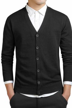 Men's Slim Fit V-Neck Cardigan - A.A.Y FASHION. The men's cardigan is a slim fit-knit sweater, ideal for days and evenings that are a bit chilly. This model comes with a classic fit. It is characterized by a V-neck with a structure at the back of the shoulders, tone-on-tone buttons, and set-in sleeves. It also features ribbed coated cuffs and a waistband for better fit. This cardigan is made with 100% cotton, which makes it comfortable to wear. It is an ideal sweater for a casual style with fine Classic Button-up Cotton Cardigan, Classic Cotton Cardigan With Button Closure, Classic V-neck Sweater With Button Closure, Classic Button-up Cotton Sweater, V-neck Sweater With Button Closure For Layering, Classic V-neck Cardigan With Buttons, Casual V-neck Cardigan With Button Closure, V-neck Sweater With Buttons For Layering, Cotton V-neck Outerwear For Layering