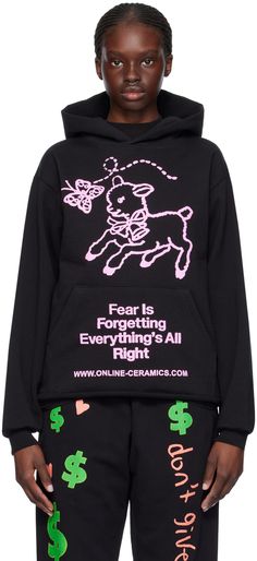 Heavyweight 14 oz cotton fleece hoodie. · Logo, graphic, and text printed at front · Kangaroo pocket · Rib knit hem and cuffs Supplier color: Black