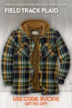 Can't wait for that first cool fall day? Then you'll love this soft washed 100% cotton yarn-dyed flannel hooded shirt jac. Featuring quilted satin lined body and sleeves with 130 gm of poly-fill insulation, zippered entry placket and double lined fleece hood - plus, convenient side hand warming pockets. Finished with Legendary® buttons and Signature Buck embroidery. Hooded Outerwear For Fall Camping, Hooded Fall Outerwear For Camping, Plaid Cotton Outerwear For Outdoor Activities, Plaid Hoodie For Winter Outdoor Activities, Plaid Long Sleeve Outerwear For Outdoor Activities, Outdoor Cotton Hoodie For Fall, Long Sleeve Hooded Jacket For Winter Camping, Cotton Hooded Jacket For Outdoor Activities In Fall, Cotton Hooded Jacket For Fall Outdoor Activities