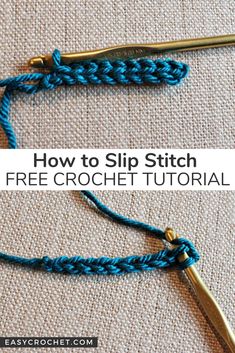 two crochet stitches with the words how to slip stitch on it and an image of