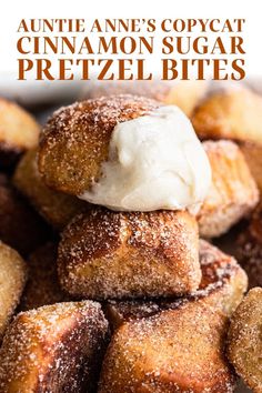 cinnamon sugar pretzel bites stacked on top of each other