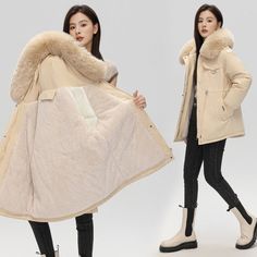 Main fabric composition: polyester (polyester fiber)Sleeve length: long sleevesVersion: loose typeCollar type: hoodedColor: black, beige, khaki, coffee, pink.Size: M,L,XL,XXL,XXXL Fur Collar Jacket, Winter Trench Coat, Winter Parka, Padded Coat, 2023 Fashion, Medium Long, Cotton Pads, Fur Collars, Fur Collar