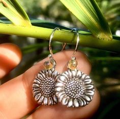 Realistic double sided silver sunflower earrings - Holiday Sale - READY FOR GIFTING 💝 FAST USPS SHIPPING!  * silver sunflower charms * elegant .925 sterling silver french hook ear wires  * iridescent yellow accent glass beads * add an adorable bee bracelet! perfect birthday or Christmas gift for flower and sunflower lovers!  Makes a sweet and original gift for her under 20 for any special occasion. Birthday, Vacation, Best friend gift! Perfect stocking stuffer for Christmas, gift for sisters, c Adjustable Everyday Flower-shaped Jewelry, Adjustable Yellow Sunflower Design Jewelry, Adjustable Sterling Silver Dangle Flower Earrings, Hypoallergenic Yellow Flower-shaped Jewelry, Nickel-free Sterling Silver Summer Jewelry, Sunflower Design Dangle Earrings For Gift, Sunflower Design Dangle Earrings As Gift, Cute Drop Earrings For Mother's Day, Yellow Nickel-free Earrings As Gift