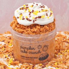 pumpkin cake crunch ice cream in a plastic container