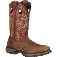 Durable Brown Round Toe Boots, Leather Steel Toe Waterproof Boots For Ranch, Durable Brown Snip Toe Work Boots, Brown Durable Snip Toe Work Boots, Durable Rugged Brown Boots, Western Waterproof Brown Boots, Western Brown Waterproof Boots, Brown Western Waterproof Boots, Brown Moc Toe Boots For Outdoor Activities