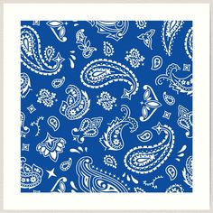 blue and white paisley pattern art print