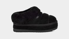 Tazzlita Knit Ugg Slippers, Tazzlita Ugg, Ugg Tazzlita, Platform Ugg, Ugg Sandals, Fashion Silhouette, Black Uggs, Black Slippers, Sheepskin Slippers