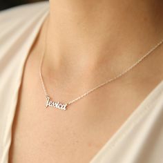 "Sterling Silver Name Necklace,Gift For Her,Personalized Name Necklace, Custom Word Necklace | Silver, Gold, Rose Gold ❤️Minimalist look and dainty design❤️ Gold Name Necklace, Personalized Gifts, Personalized Necklace-Gift For ABOUT PRODUCTS; Handmade with 925 Solid Sterling Silver We have color options. Silver Gold Rose gold Chain Length ; 14 '' - 15 '' - 16 '' - 17 '' - 18 '' - 19 '' - 20 '' - 21 '' - 22 '' - 23 '' - 24 ' All of my necklaces come with an extra 2\" extension Comes with a styli Necklaces Personalized, Unique Sterling Silver Jewelry, Arabic Necklace, Silver Name Necklace, Name Necklace Silver, Sterling Silver Name Necklace, Word Necklace, Custom Signature, Gold Letter Necklace