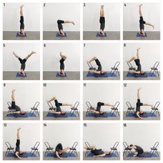 a series of photos showing how to do a yoga pose