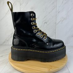 Dr. Doc Martens Jadon Max Womens Size 10 Black Leather Platform Combat Boots Condition: Pre-Owned. Some Light Scratching On Leather (See Last Picture). No Rips, Holes, Or Tears. Smoke-Free. No Box. See All Photos For Exact Condition. We Ship Every Weekday! All Orders Placed Friday-Sunday Will Be Sent Out On Monday. Please Be Sure To Reference Each Photo For The Item's Condition And Message Us With Any Questions! Thank You For Checking Out Our Product, Please Feel Free To Browse My Store As Well Doc Martens Jadon Max, Doc Martens Jadon, Jadon Max, Platform Combat Boots, Dr Martens Black, Minimalist Lifestyle, Dr Martens Shoes, Martens Shoes, Doc Martens