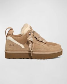 UGG Lowmel Suede Lace-Up Sneakers | Neiman Marcus Brown Sneakers Women, Cute Uggs, Sand Shoes, Ugg Sneakers, Shoe Wishlist, Cute Sneakers, Sheepskin Boots, Mesh Sneakers, Girly Shoes