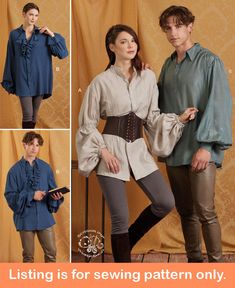 four photos of people in different outfits and the text listing is for sewing pattern only