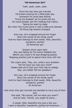 a poem written in blue and white with the words'all american girl'on it