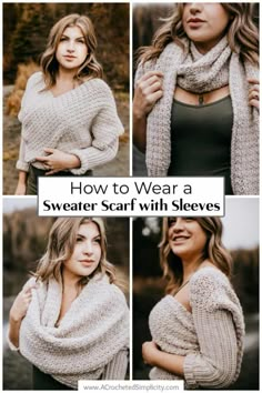 a woman wearing a sweater scarf with the text how to wear a sweater scarf with sleeves