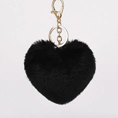 Fluffy Black Heart. Monster Keychain, Doll Bag, Heart Keyring, Car Key Ring, Plush Keychain, Key Accessories, Heart And Key, Ring Bag, Cute And Cuddly