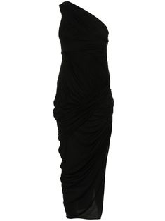 black organic cotton jersey texture asymmetric design draped design one-shoulder single twisted shoulder strap sleeveless mid-length full lining asymmetric hem side zip and hook fastening Draped Midi Dress, Draped Midi Dresses, Versace Outfit, Midi Dress Black, Yoko London, Designer Drapes, City Dress, Organic Materials, Summer Beach Wear