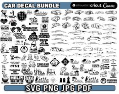 the car decal bundle is shown in black and white