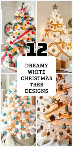 Elegant and modern white Christmas tree inspirations will elevate your holiday decor! Discover stunning designs that add a touch of sophistication! (Save these ideas for later!) Unique Tree Toppers, Christmas Tree Yellow, Decor Around Tv, Christmas Tree Designs, Outdoor Christmas Decoration Ideas, Outdoor Decoration Ideas, Elegant Christmas Decor