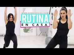 two women are doing yoga in front of a mirror with the caption rutuna en casa