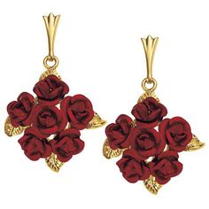 Notice that every petal of each flower is meticulously crafted and lavished with a vibrant crimson hue and set on shimmering 24kt gold-clad pierced earrings.The earrings arrive in our signature gift box -- ideal for safekeeping and gift-giving and included at no additional charge.Pair them with a beautiful necklace or bracelet from our rose jewelry collection. Gold Rose Flower Earrings, Elegant Gold Rose Flower Earrings, Formal Rose Earrings With Rose Design, Gold Earrings For Valentine's Day Formal, Gold Earrings With Roses, Gold Earrings For Valentine's Day Formal Occasion, Formal Rose-design Rose Earrings, Formal Gold Earrings For Valentine's Day, Formal Gold Earrings With Rose Design