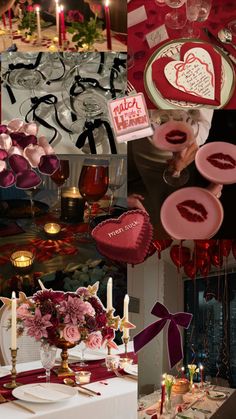 a collage of valentine's day decorations and table settings