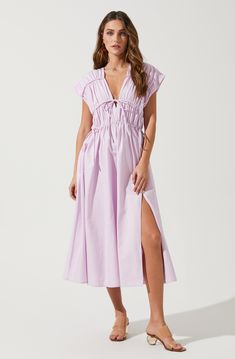 Lorrie Sleeveless Ruched Midi Dress – ASTR The Label Black Sequin Bodycon Dress, Ruched Midi Skirt, Summer Day Dresses, Astr Dresses, Sequin Bodycon Dress, Ruched Midi Dress, Midi Length Skirts, Plunge Neckline, Lilac Dress