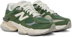 Low-top paneled pigskin suede and mesh sneakers in green. Logo embroidered at inner side and heel. · Logo embossed at toe · Lace-up closure · Rubberized logo patch at padded tongue · Padded collar · Logo appliqué at outer side · Transparent CR device at counter · Jersey lining · ABZORB® and SBS foam rubber midsole · Treaded rubber outsole Supplier color: Nori/Slate grey