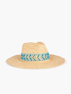 A stylish addition to your accessory collection. Protect yourself from the sun's rays with an always-in-style paper straw hat. In travel-ready raffia with embroidered . Features Gift box/Gift wrap not available for this item Imported Fit: One Size with Adjustable Headsize Material: 100% Straw Raffia Braid | Embroidered Raffia Straw Rancher Hat Talbots Vacation Straw Hat With Woven Details, Natural Woven Hat For Vacation, Woven Fedora For Vacation, Summer Blue Straw Travel Hat, Blue Straw Hat For Beach Season, Blue Bohemian Panama Hat For Vacation, Summer Travel Blue Straw Hat, Natural Paper Straw Hat For Vacation, Woven Brimmed Straw Hat For Vacation