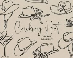 cowboy hats and other items drawn in ink