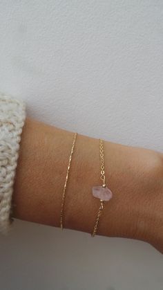 Dainty rose quartz bracelet. Gold filled rose quartz | Etsy Dainty Rose Quartz Jewelry In Rose Gold, Elegant Rose Quartz Healing Bracelets, Delicate Pink Everyday Bracelet, Minimalist Pink Rose Quartz Bracelet, Minimalist Pink Rose Quartz Jewelry, Hand Wrapped Rose Quartz Jewelry In Rose Gold, Rose Gold Rose Quartz Hand-wrapped Jewelry, Minimalist Rose Quartz Birthstone Jewelry, Elegant Rose Quartz Jewelry For Healing