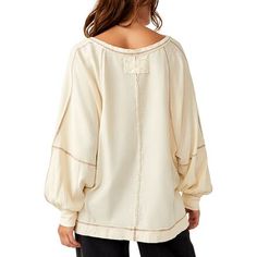 Just as effortless as it is essential, this so cool tee is featured in an oversized, slouchy fit with dropped shoulders, exposed seaming, and distressing at neckline for a true lived-in look. Oversized Tops With Frayed Hem For Layering, Oversized Tops For Layering With Frayed Hem, Relaxed Washed Tops For Fall, Relaxed Tops With Frayed Hem For Loungewear, Long Sleeve Tops With Frayed Hem For Everyday, Relaxed Crew Neck Top With Frayed Hem, Long Sleeve Tops With Frayed Hem And Relaxed Fit, Relaxed Fit Tops With Frayed Hem For Loungewear, Relaxed Cotton Tops With Frayed Hem