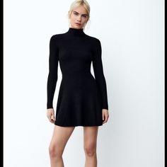 Worn Once, Looks Brand New! Makes A Great Date Night Look. Elegant Turtleneck Ribbed Mini Dress, Elegant Ribbed Turtleneck Mini Dress, Chic Winter Mini Dress With Stretch, Elegant Black Ribbed Mini Dress, Black Ribbed Mini Length Sweater Dress, Black Ribbed Mini Dress For Fall, Casual Fitted Turtleneck Mini Dress, Casual Black Sweater Dress For Party, Black Ribbed Stretch Mini Dress