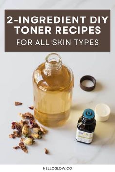 A small glass bottle of DIY toner with essential oil and dried botanicals scattered nearby. Infused Witch Hazel, Homemade Toner, Diy Toner, Skincare Routine Tips, Face Cream Recipe, 0 Waste, Easy Skincare