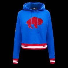 PRO STANDARD - Luxury Athletic Collection. Officially licensed by the MLB, NBA NFL, NHL & NCAA. Sporty Hoodie For Game Day, Buffalo Bills Leggings, Buffalo Bills Shirts Woman, Buffalo Bills Zubaz Print, Buffalo Bills Clothing, Buffalo Bills Hoodie, Nfl Buffalo Bills, Buffalo Bills, Women Crop