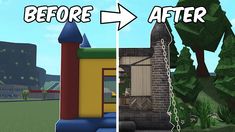 an inflatable bounce house before and after being painted