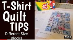 t - shirt quilt tips with different size blocks and instructions to make them look like they are