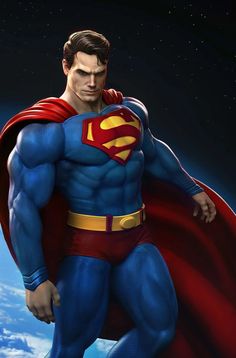 a man dressed as superman standing in the sky