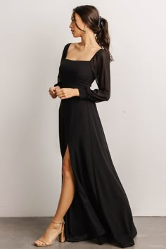 Our Giselle Maxi Dress comes in a black color and is oh so gorgeous. Don't forget to get this dress for your next event! Short Black Bridesmaid Dresses With Sleeves, Chic Maxi Dress With Elastic Sleeves For Formal Occasions, Elegant Long Sleeve Dress With Smocked Bodice, Black Flowy Dress With Elastic Sleeves, Fitted Chiffon Maxi Dress With Smocked Back, Fall Evening Dresses With Smocked Back, Black Cocktail Dress With Elastic Sleeves, Black Maxi Dress With Gathered Sleeves, Elegant Fitted Maxi Dress With Smocked Bodice