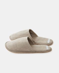 Linen Slippers: Natural – Shop Fog Linen Sustainable Packaging Ideas, Lodge Ideas, Linen Slippers, Fog Linen Work, Fog Linen, Textile Products, Free Greeting Cards, Mountain Lodge, Sustainable Packaging