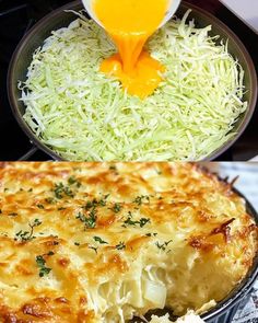 a casserole dish with cheese and grated parmesan