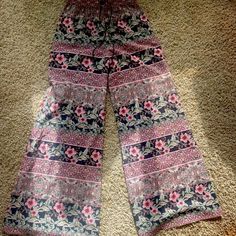 Brand New Without Tags - Never Worn! Very Cute And Flattering, But Trying To Make Space In Closet. Can Be Worn As Beach Cover Up Pants Or Dresses Up! Size Small Stretch Wide-leg Pants With Floral Print, Stretch Wide-leg Floral Print Pants, Stretch Floral Print Wide-leg Pants, Bohemian High-waisted Floral Print Pants, Bohemian Full-length Pink Pants, Beach Cover Up Pants, Cover Up Pants, Olivia Black, Flowy Pants