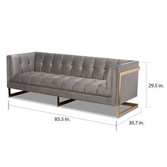 an image of a couch with measurements for it