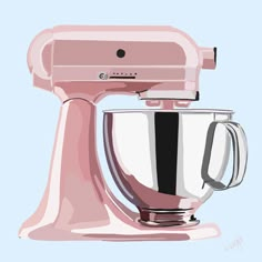 a pink mixer on a blue background