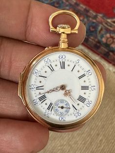 This is a beautiful collectiblae antique signed Poitevin Geneve fob/ pocket watch 18ct yellow gold, hand-winding- with 36954 serial number with white enamelled dial having black Roman numerals with gold toned decorative hands, outer minute ring and subsidiary seconds dial in contrast. It's monogrammed to rear cover. It's in working order when listing (it'd be better a service perhaps, not very precise at the moment). It has a continental hallmark. Tested as 18 carat gold too. In very good antiqu Victorian Gold Watch With Chronometer, Victorian Style Gold Watch With Chronometer, Antique Yellow Gold Chronometer Watch, Luxury Collectible Chronometer Pocket Watch, Luxury Pocket Watch Chronometer For Anniversary, Victorian Style Chronometer Watch As Gift, Victorian Style Chronometer Watch For Gift, Gold Pocket Watch With Subdials For Collectors, Elegant Chronograph Pocket Watch With Round Dial