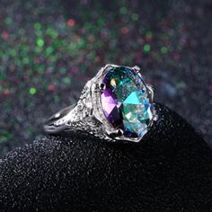 Stunning Large Mystic Topaz Ring. Solid .925 Sterling Silver. Brand New. Gift Boxed. Smoke And Pet Free Home. Engagement Ring Types, Gothic Ideas, Gothic Ring, Womens Outfit, Rainbow Fire, Gothic Rings, Oval Engagement, Turkish Jewelry