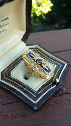 Victorian 18k Gold Blue Sapphire Blue Enamel Navette North | Etsy Victorian Sapphire Rings As Gift, Sapphire Victorian Rings For Gift, Luxury Victorian Sapphire Ring, Victorian 14k Gold Sapphire Ring, Luxury Victorian Sapphire Ring Collectible, North South, Cocktail Rings, Blue Sapphire, Fashion Rings