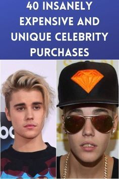 two men wearing hats and sunglasses with the words 40 insanely expensive and unique celebrity purchases