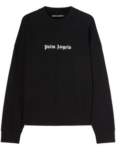 black/white cotton logo print to the front crew neck long sleeves ribbed trim straight hem Men Logo, Angel Man, Angels Logo, Crew Clothing, Sweater Brands, Classic Logo, Cotton Logo, Palm Angels, Mens Crew Neck